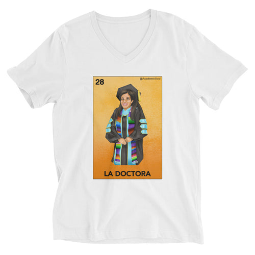 Academic Soul's La Doctora Lotería Unisex Short Sleeve V-Neck T-Shirt